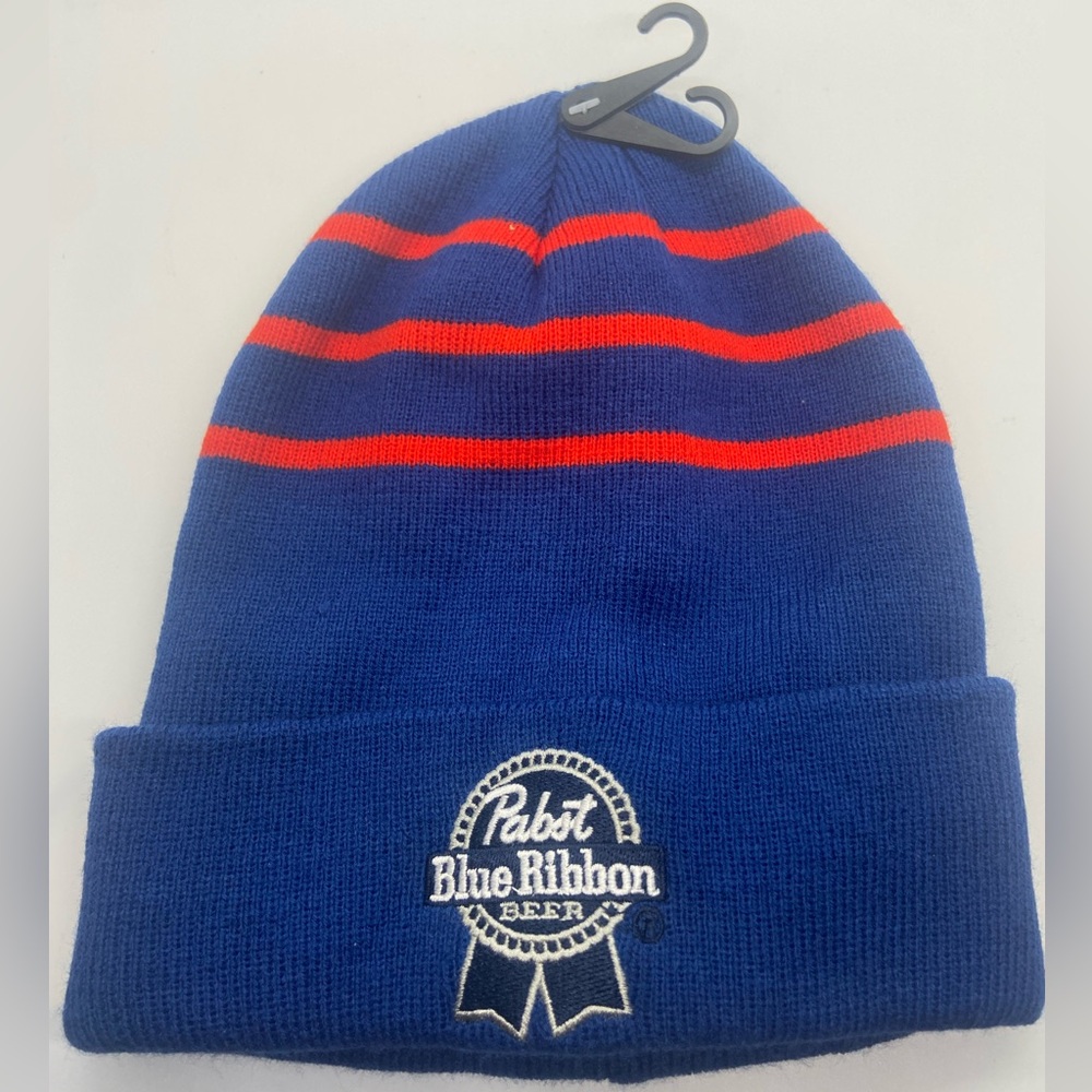 New Pabst Blue Ribbon Beanie Winter Hat Red White Blue Men’s One Size